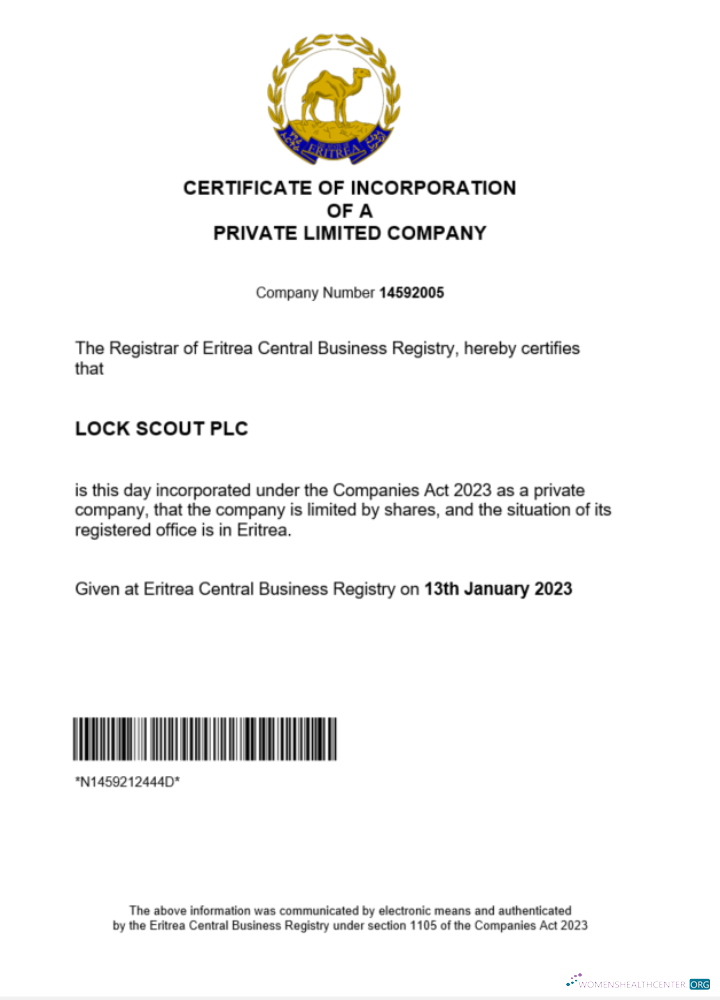 Download Eritrea certificate of registration Word and PDF template Photoshop template